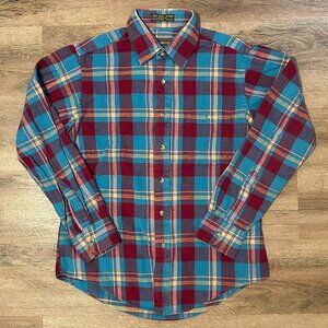 Savile Row Casual Button Down Mens Blue Red Plaid Tailored Flannel Shirt